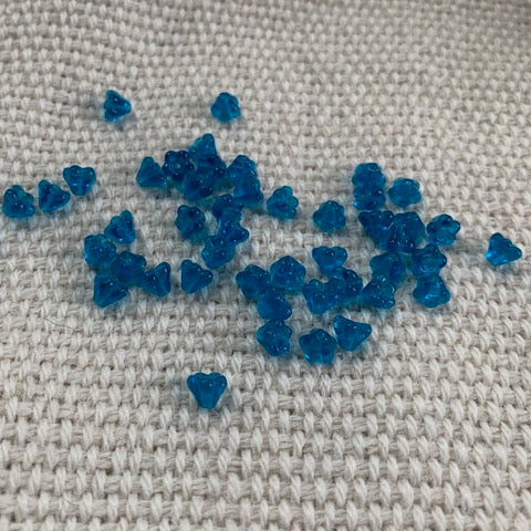 Glass Baby Bell Flower Beads - 4x6mm - Capri Blue - Qty 48