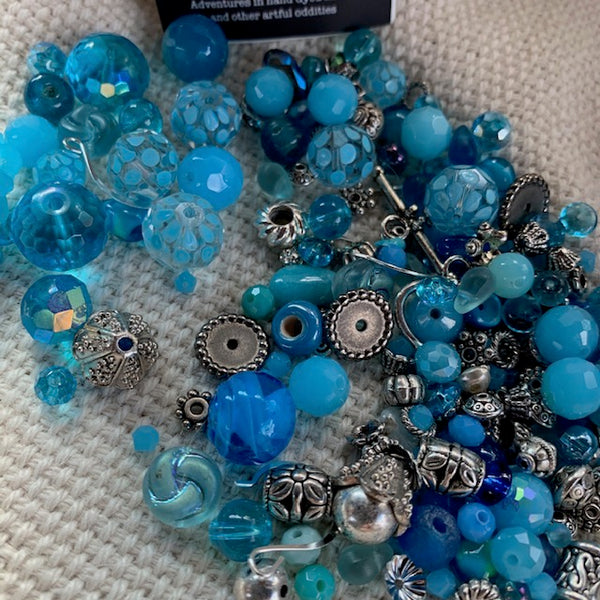 Aqua and Silver Bead Mix with Silver Findings 4.83 oz.