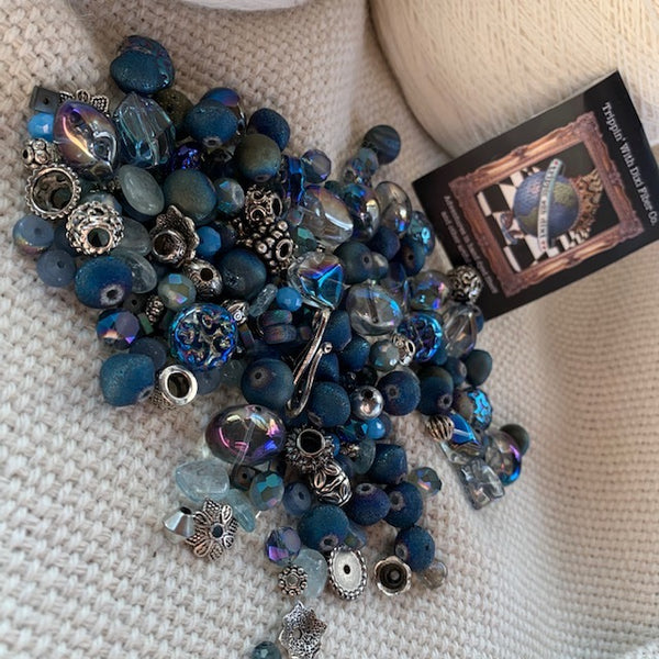 Dark Blue and Silver Iridescent Bead Mix - 5.6 oz