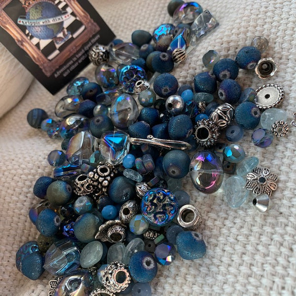 Dark Blue and Silver Iridescent Bead Mix - 5.6 oz